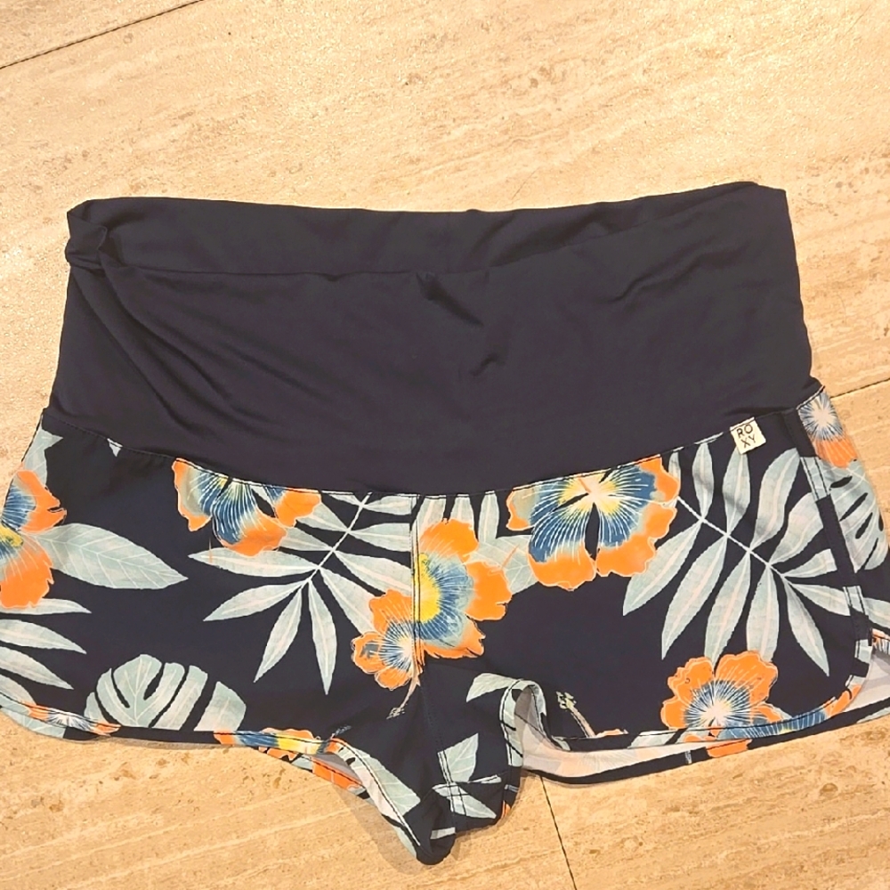 Roxy Foral Print High-Waisted Swim Shorts